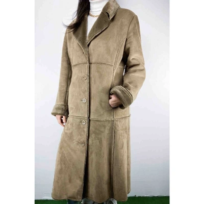 Pre-owned Balmain Faux Fur Coat In Beige