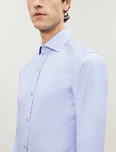 Shop Tom Ford Men's Blue Slim-fit Cotton-poplin Shirt