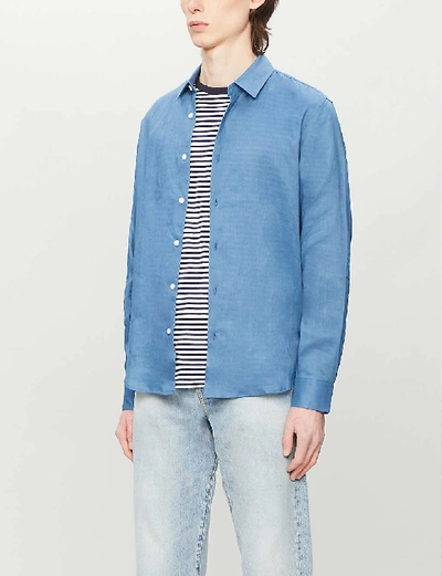 Shop Sandro Slim-fit Seamless Linen Shirt In Blue