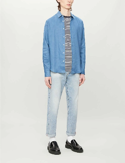 Shop Sandro Slim-fit Seamless Linen Shirt In Blue