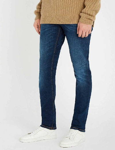 Shop Nudie Jeans Mens Dark Deep Worn Lean Dean Slim-fit Tapered Jeans 38/32