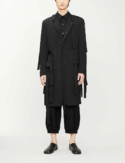 Shop Yohji Yamamoto Tab-detail Wool Coat In Black