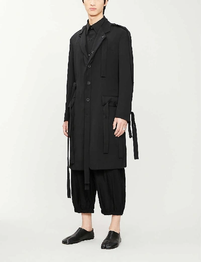 Shop Yohji Yamamoto Tab-detail Wool Coat In Black