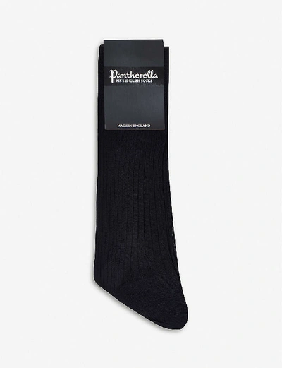 Shop Pantherella Mens Cotton Ribbed Knee-high Socks Navy