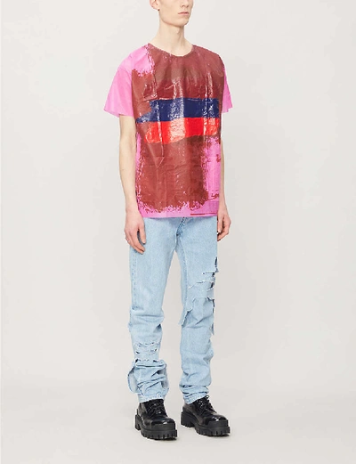 Shop Raf Simons Distressed Tapered Jeans In Light Blue