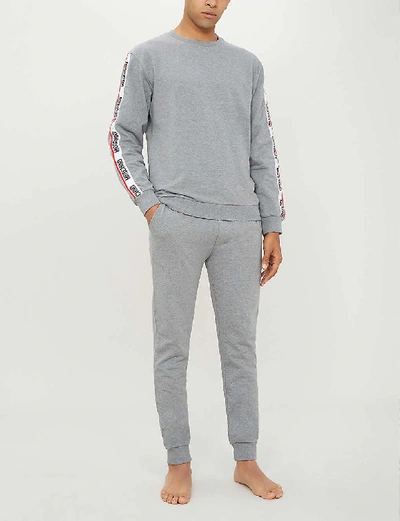 Shop Moschino Logo-tape Cotton-jersey Jogging Bottoms In Medium+grey+melange