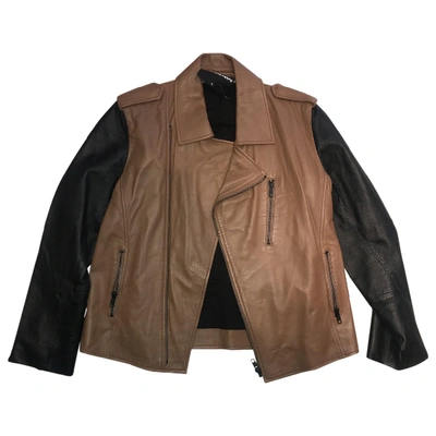 Pre-owned American Retro Camel Leather Jacket