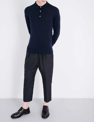 John Smedley Mens Midnight Belper Knitted Polo Jumper In Midnight