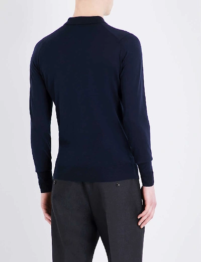 John Smedley Mens Midnight Belper Knitted Polo Jumper In Midnight