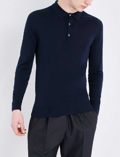 John Smedley Mens Midnight Belper Knitted Polo Jumper In Midnight