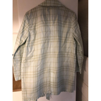 Pre-owned Burberry Linen Trench Coat In Blue