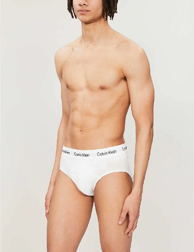 Shop Calvin Klein Men's White Pack Of Three Cotton Stretch Regular-fit Stretch-cotton Briefs