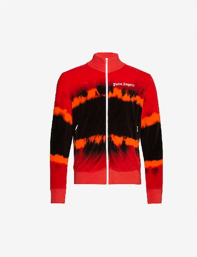 Shop Palm Angels Brand-print Tie-dye Cotton-blend Tracksuit Jacket In Red Black