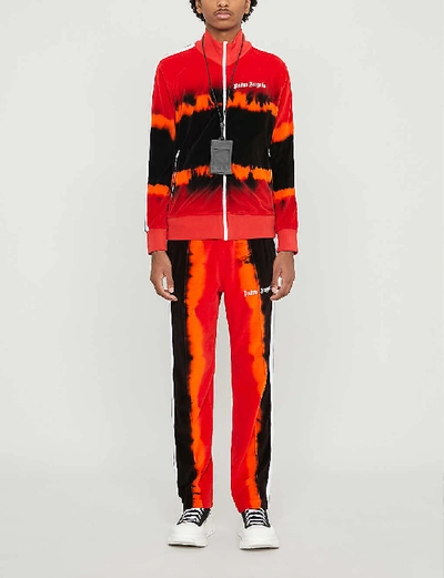 Shop Palm Angels Brand-print Tie-dye Cotton-blend Tracksuit Jacket In Red Black