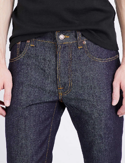 Shop Nudie Jeans Mens Dry 16 Dips (blue) Lean Dean Slim-fit Skinny Jeans