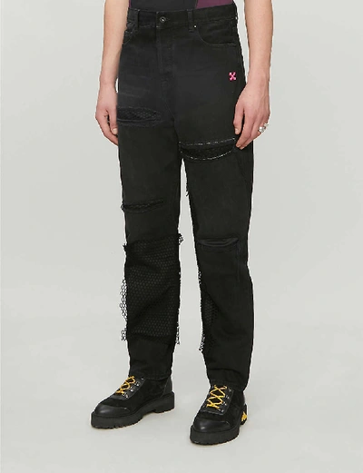 Shop Off-white Straight Distressed Jeans In Black