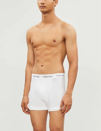 Shop Calvin Klein Cotton Stretch Low-rise Cotton Trunks Pack Of Three In White/stripe/ Black