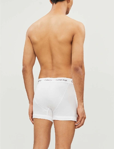 Shop Calvin Klein Cotton Stretch Low-rise Cotton Trunks Pack Of Three In White/stripe/ Black