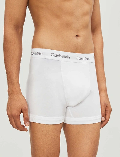 Shop Calvin Klein Mens White/stripe/ Black Cotton Stretch Low-rise Cotton Trunks Pack Of Three