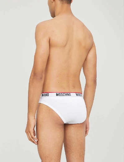 Shop Moschino Pack Of Two Logo-embroidered Classic Fit Stretch-cotton Briefs In White