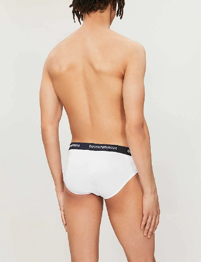 Shop Emporio Armani Mens White/blue Pack Of Two Logo Slim-fit Cotton Briefs In White And Navy Blue
