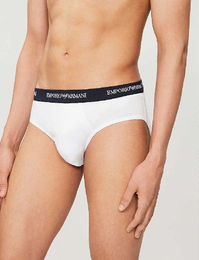 Shop Emporio Armani Men's White And Navy Blue Pack Of Two Logo Slim-fit Cotton Briefs