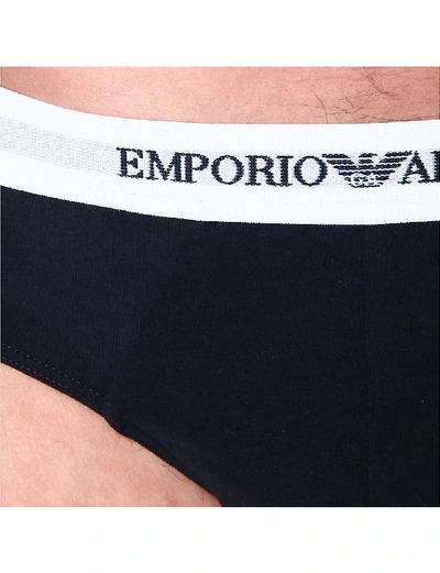Emporio Armani Pack Of Two Logo Slim-fit Cotton Briefs In White And Navy Blue