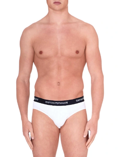 Emporio Armani Pack Of Two Logo Slim-fit Cotton Briefs In White And Navy Blue
