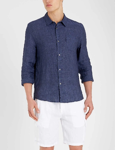 Shop Derek Rose Monaco Relaxed-fit Linen Shirt In Nav