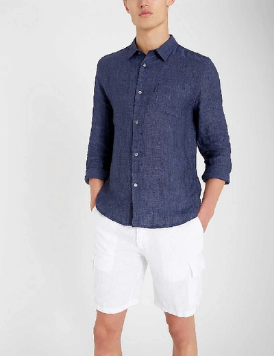 Shop Derek Rose Monaco Relaxed-fit Linen Shirt In Nav