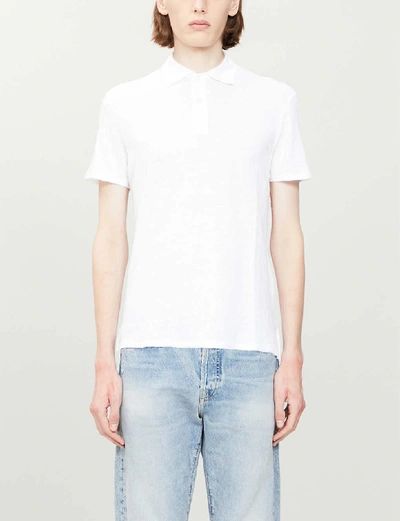 Shop Sandro Beach Marled Regular-fit Linen Polo Shirt In White