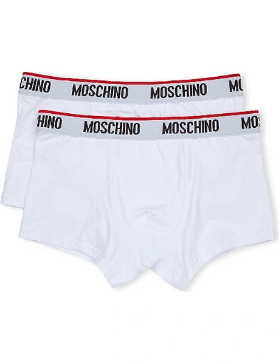 Shop Moschino Pack Of Two Tape Slim-fit Stretch-cotton Trunks In White