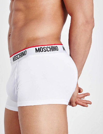 Shop Moschino Pack Of Two Tape Slim-fit Stretch-cotton Trunks In White