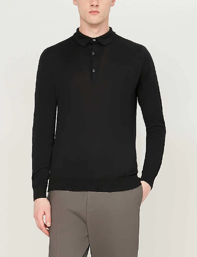 Shop John Smedley Bradwell Cotton-knit Polo Top In Black
