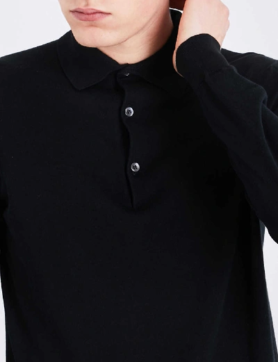Shop John Smedley Bradwell Cotton-knit Polo Top In Black
