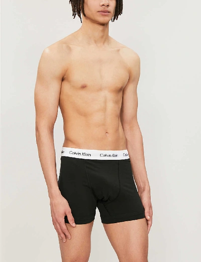 Shop Calvin Klein Men's Black Pack Of Three Cotton Stretch Classic-fit Stretch-cotton Trunks