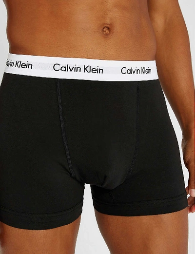 Shop Calvin Klein Mens Black Pack Of Three Cotton Stretch Classic-fit Stretch-cotton Trunks