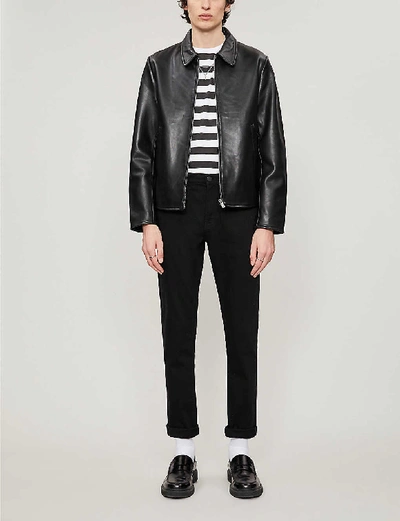 Shop Sandro Slim-fit Leather Jacket In Black