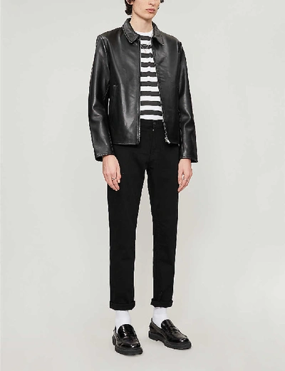 Shop Sandro Slim-fit Leather Jacket In Black