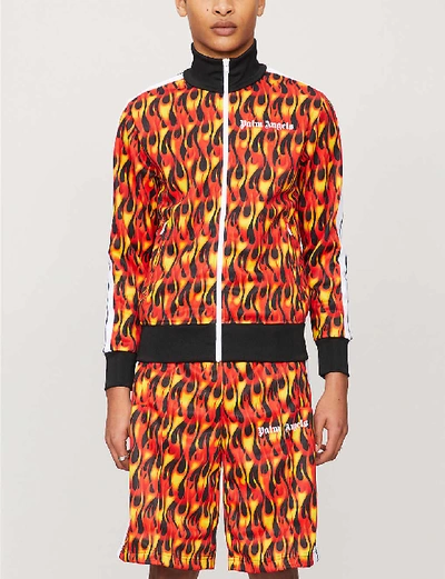 Shop Palm Angels Burning Flames Stretch-jersey Track Jacket In Black+multi