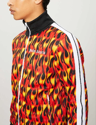 Shop Palm Angels Burning Flames Stretch-jersey Track Jacket In Black+multi