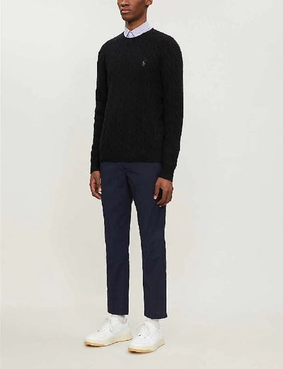 Shop Polo Ralph Lauren Cable-knit Wool And Cashmere-blend Jumper In Polo Black
