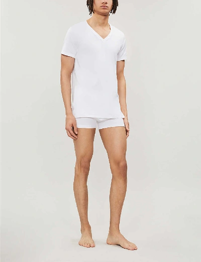 Shop Hanro Mens White Cotton Superior Cotton-blend T-shirt