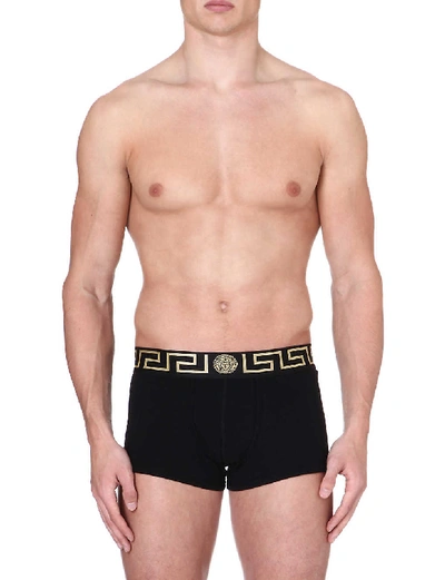 Shop Versace Men's Black Pack Of Two Iconic Slim-fit Stretch-cotton Trunks