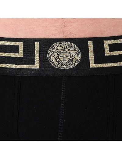 Shop Versace Men's Black Pack Of Two Iconic Slim-fit Stretch-cotton Trunks