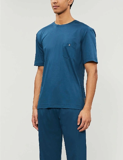 Shop Zimmerli Cotton And Modal-blend Pocket T-shirt In Majoric Blue