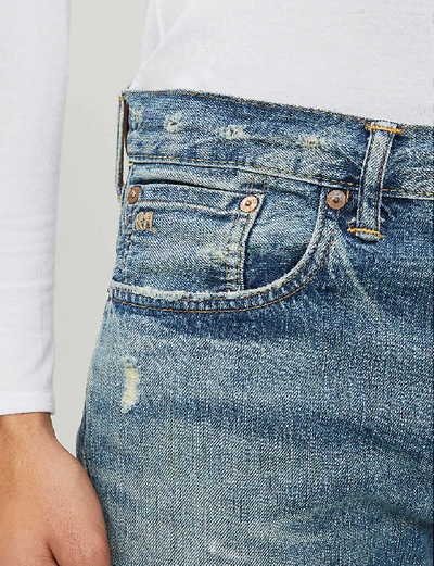 Shop Rrl Distressed Straight Jeans In Blue