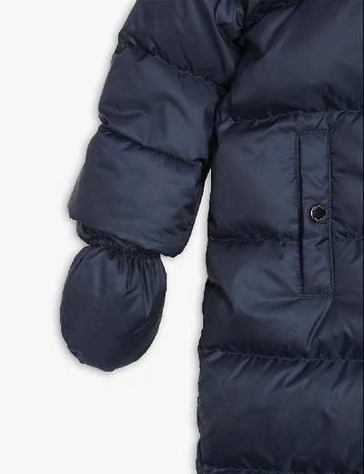 Shop Burberry Skylar Down Padded Snowsuit 3-18 Months In Navy
