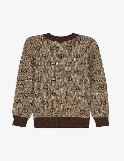 Shop Gucci Beige Gg Logo Knitted Wool-blend Cardigan 3-36 Months 12-18 Months