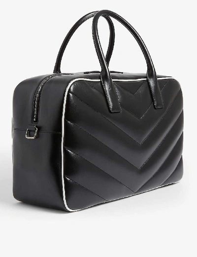 Shop Saint Laurent Logo Quilted Leather Bowling Bag In Black White